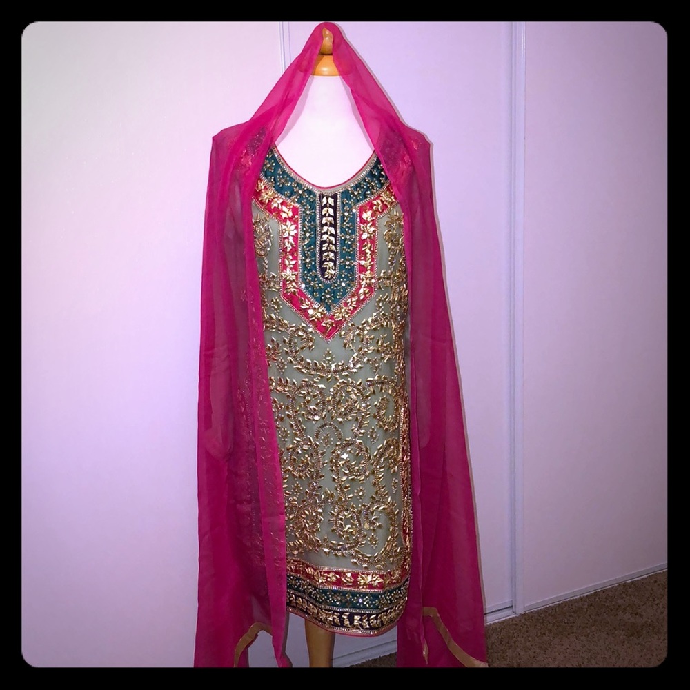 Gold embroidered Pakistani/Indian dress
